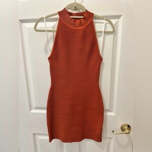 Aritzia Babaton Sculpt Knit Orange Ribbed Halter Dress sz S